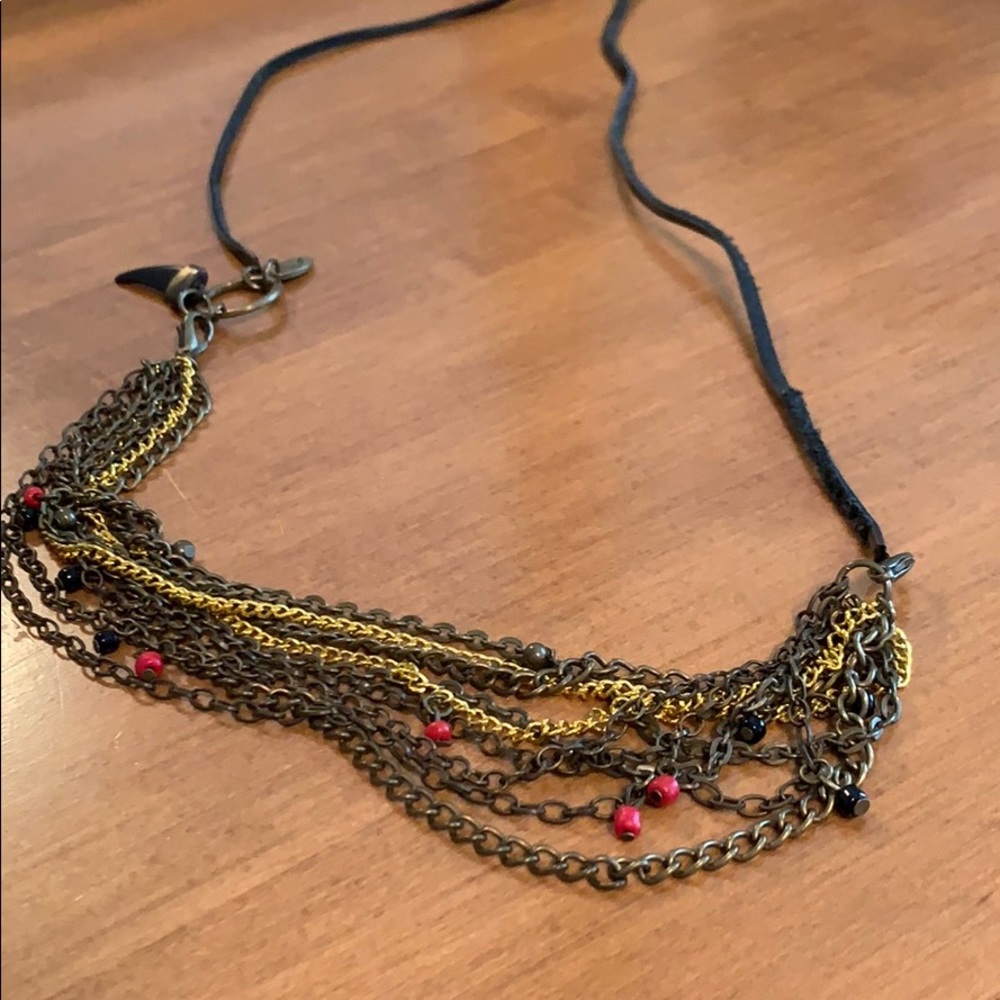 NWT long necklace chain and leather